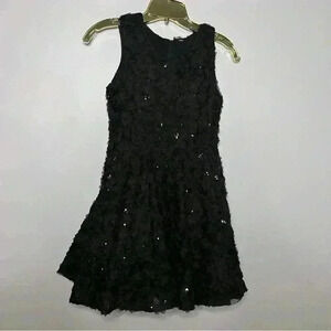 Justice Black Floral Girls Dress, Frilly Skirt Bottom, Size 12 Belt Not Included
